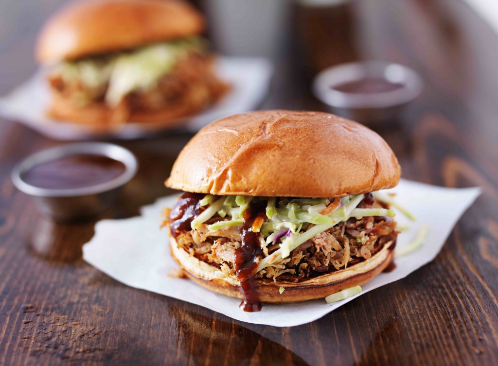 two pulled pork barbecue sandwiches