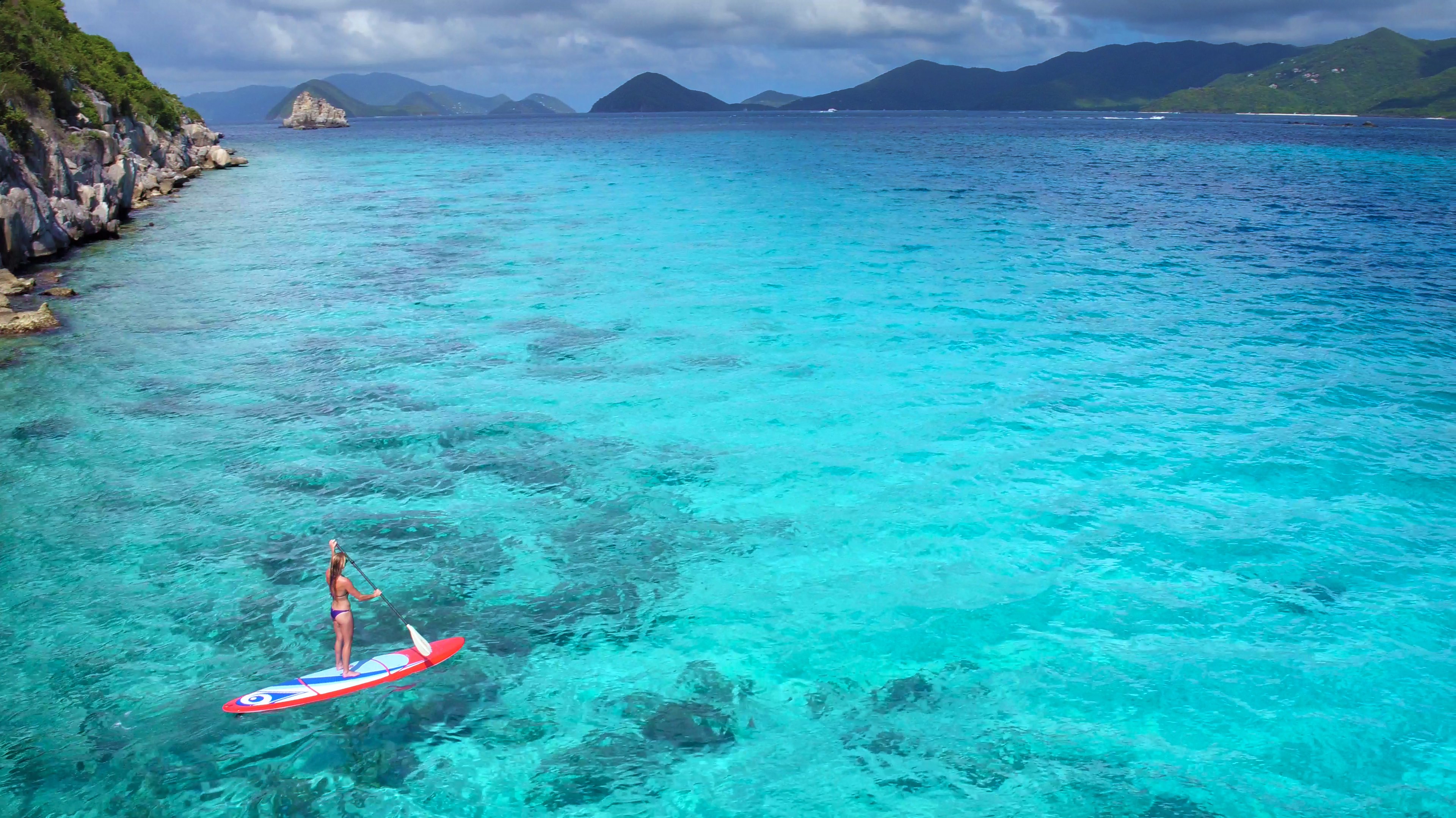 Aerial view of woman on paddleboard