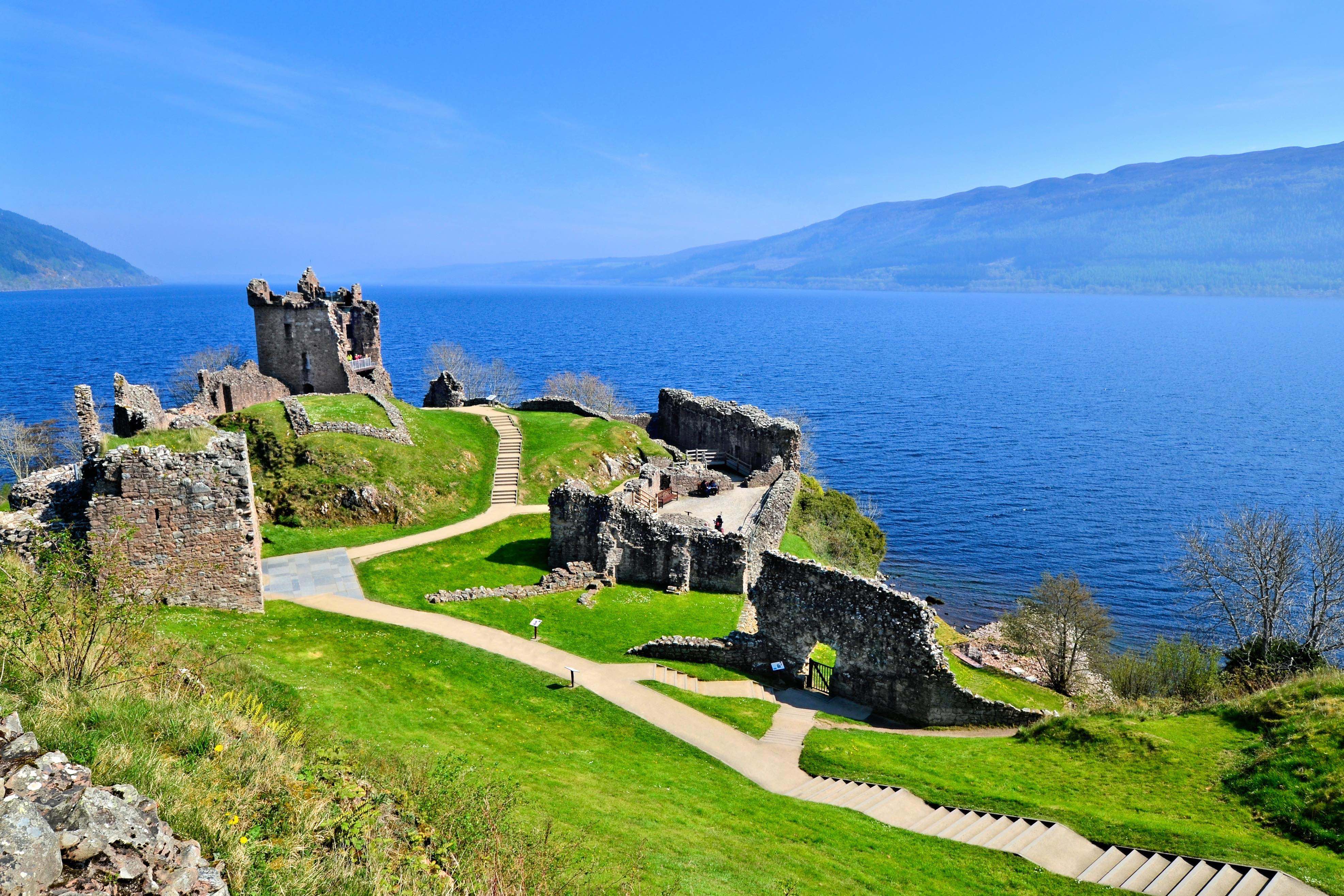 Ruins of Urquhart Castle along Loch Ness, Scotland